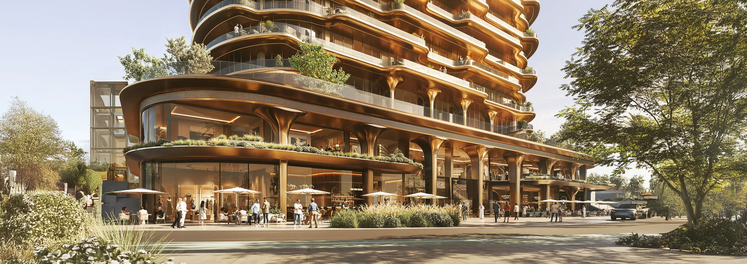 The podium and promenade at street level, developer render